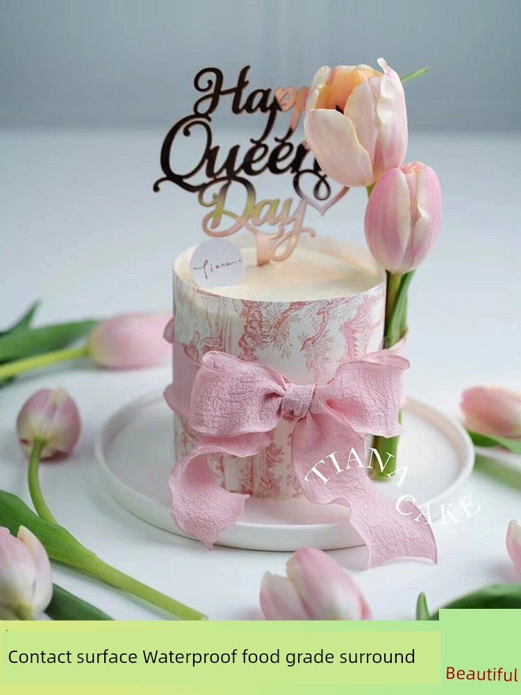 Internet Celebrity Mother's Day Baking Cake Topper Plug-in MG Tissue Paper Surrounding Border Artificial Tulip Ladieswear Inserts Ribbon
