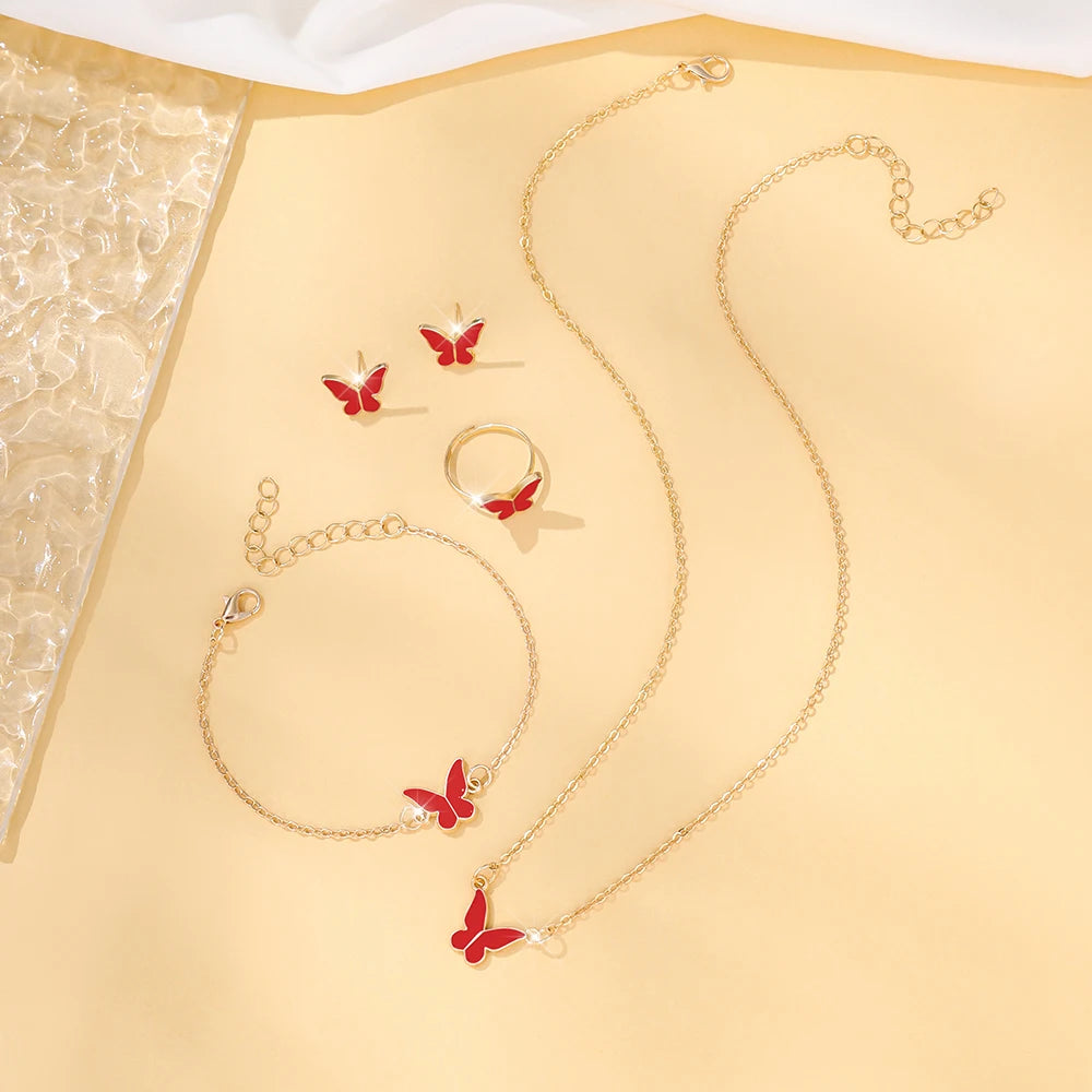 5pcs Exquisite And Elegant Butterfly Pendant Earrings Bracelet Ring And Necklace Perfect As Gift Birthdays Any Special Occasion