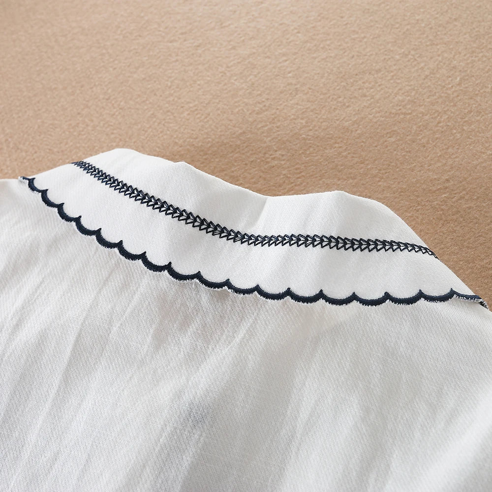 Girls White Cotton Shirt – Long Sleeve Bow Tie Blouse, Cute Korean Fashion Kids Top for Spring & Autumn