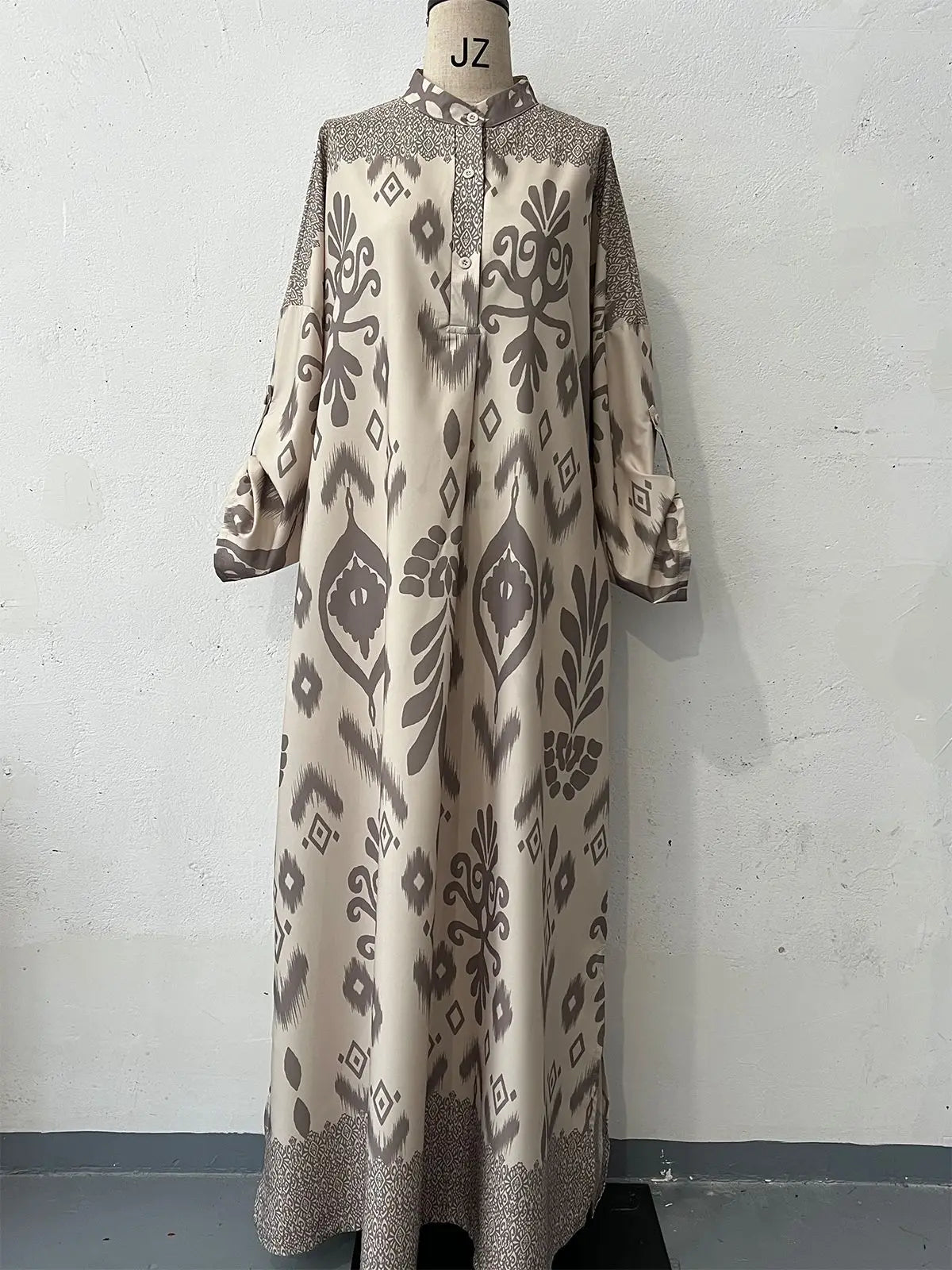 Women’s Ramadan & Eid Dress – Printed Long Abaya Kaftan, Modest Islamic Jalaiya