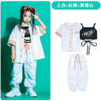 Kid Kpop Hip Hop Clothing Baseball Cardigan Shirt Top White Streetwear Cargo Jogger Pants Shorts for Girl Boy Jazz Dance Costume