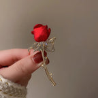 Rhinestone Blue Red Rose Flower Brooches for Women Elegant Exquisite Shiny Zircon Flower Lapel Pins Wedding Party Badge Jewelry