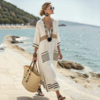 Summer Women’s Casual V-Neck Dress – Short Sleeve Geometric Print Loose Pullover with Pockets