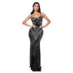 Women’s Rhinestone Mesh Bodycon Dress – Sexy Long Sleeve See-Through Sequin Party Club Night Outfit