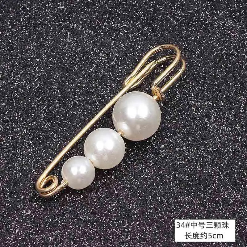 Double Pearl Pin Brooch For Women Clothing Dress Fixed Safety Pin Woman Brooch Accessories Pants Decoration Pearl Jewelry Clip