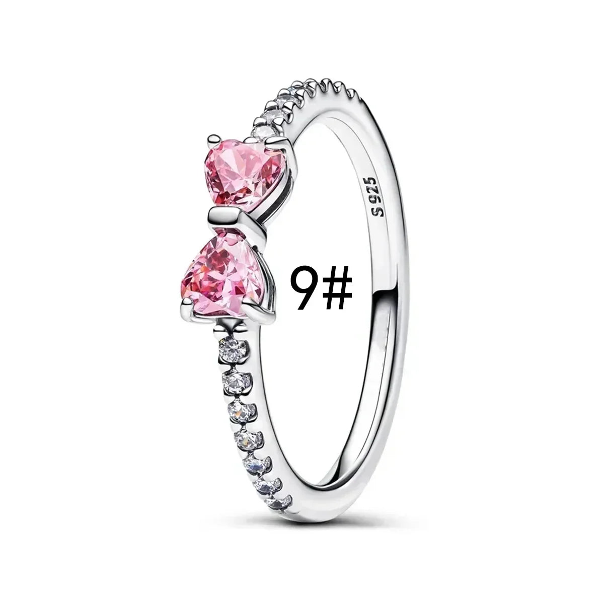 Pink Bow Set Original 925 Sterling Silver Colorful Zircon Ring Earrings Bracelet Necklace Original DIY Women's Jewelry Gift