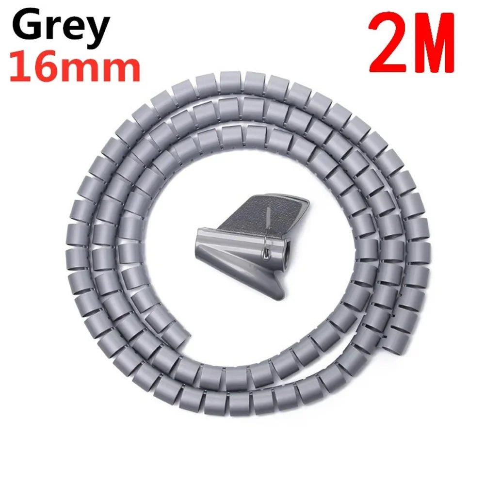 2M Universal Flexible Spiral Wire Protector Data Cable Organizer Computer Cord Protective Tube Clip Desktop Tidy Management Tool