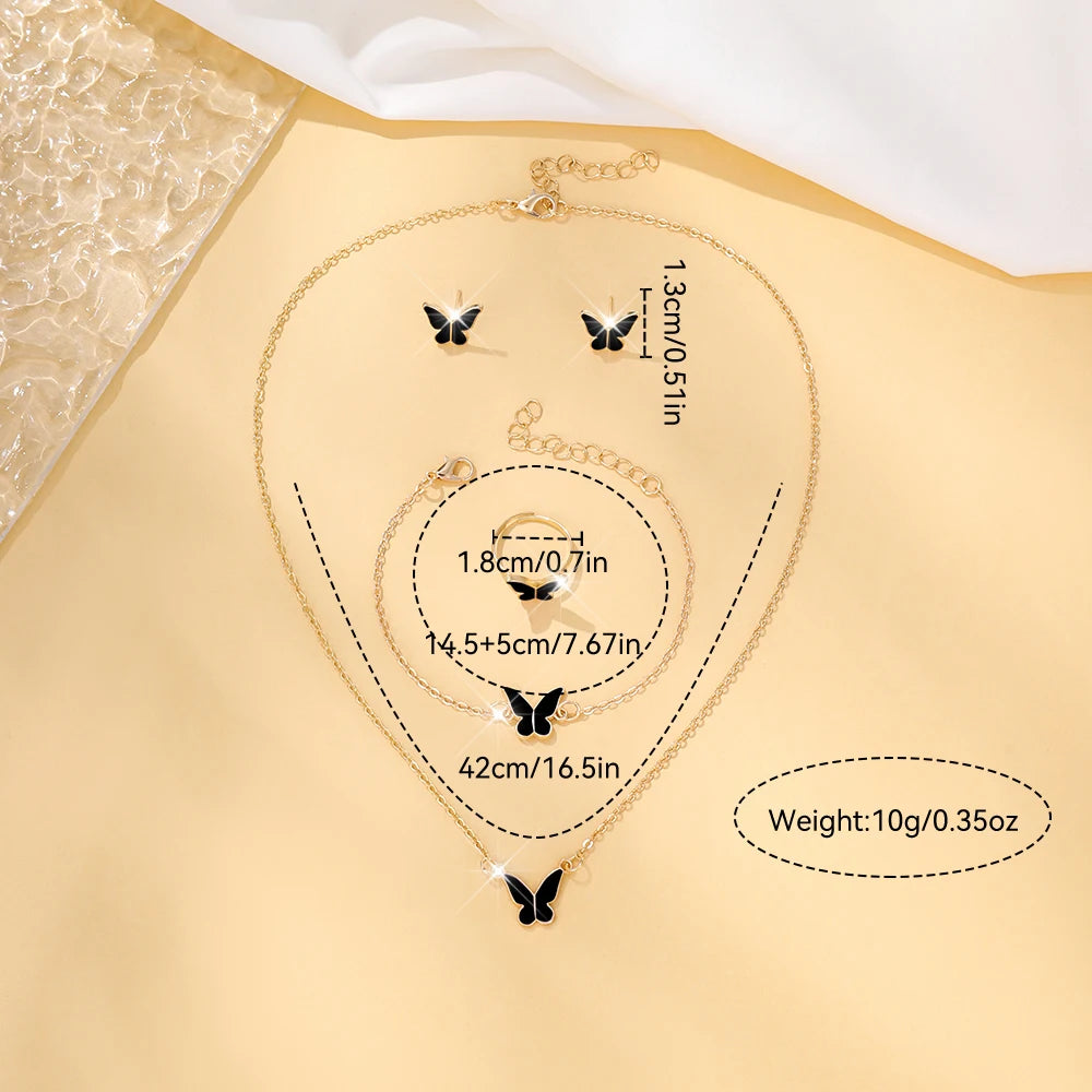 5pcs Exquisite And Elegant Butterfly Pendant Earrings Bracelet Ring And Necklace Perfect As Gift Birthdays Any Special Occasion