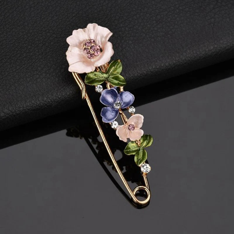 Elegant Flower Brooch Pins For Women Rhinestone Plant Enamel Collar Lapel Pin Badge Cardigan Scarf Dress Clothes Jewelry Gifts
