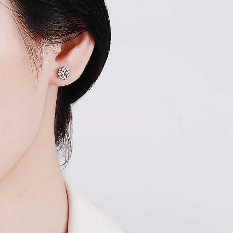 Women's Moissanite Screw Stud Earrings D Color 925 Sterling Silver 6 Prong Diamond Wedding Fine Jewelry