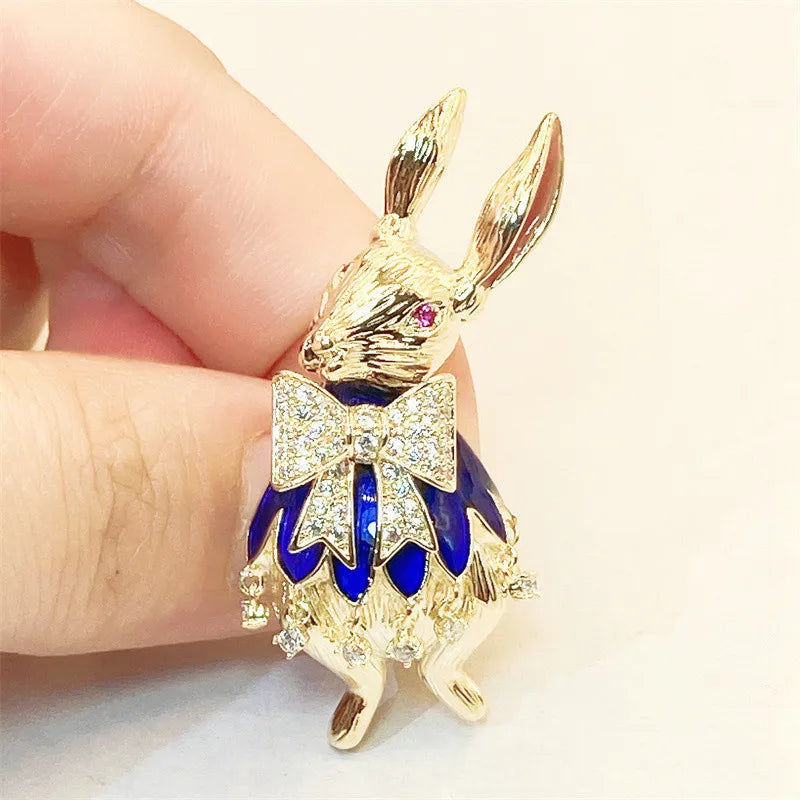 1PC Vintage baroque brooch ladies men's rabbit enamel crystal pin cute drip oil badge party gift dress ornaments