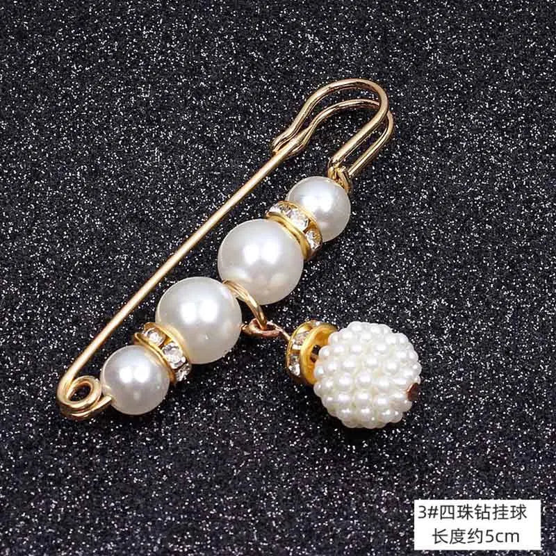 Double Pearl Pin Brooch For Women Clothing Dress Fixed Safety Pin Woman Brooch Accessories Pants Decoration Pearl Jewelry Clip