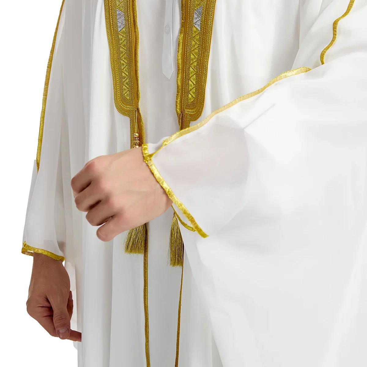 Men’s Islamic Kaftan Robe – Arabic Moroccan Long Dress, Striped Muslim National Costume