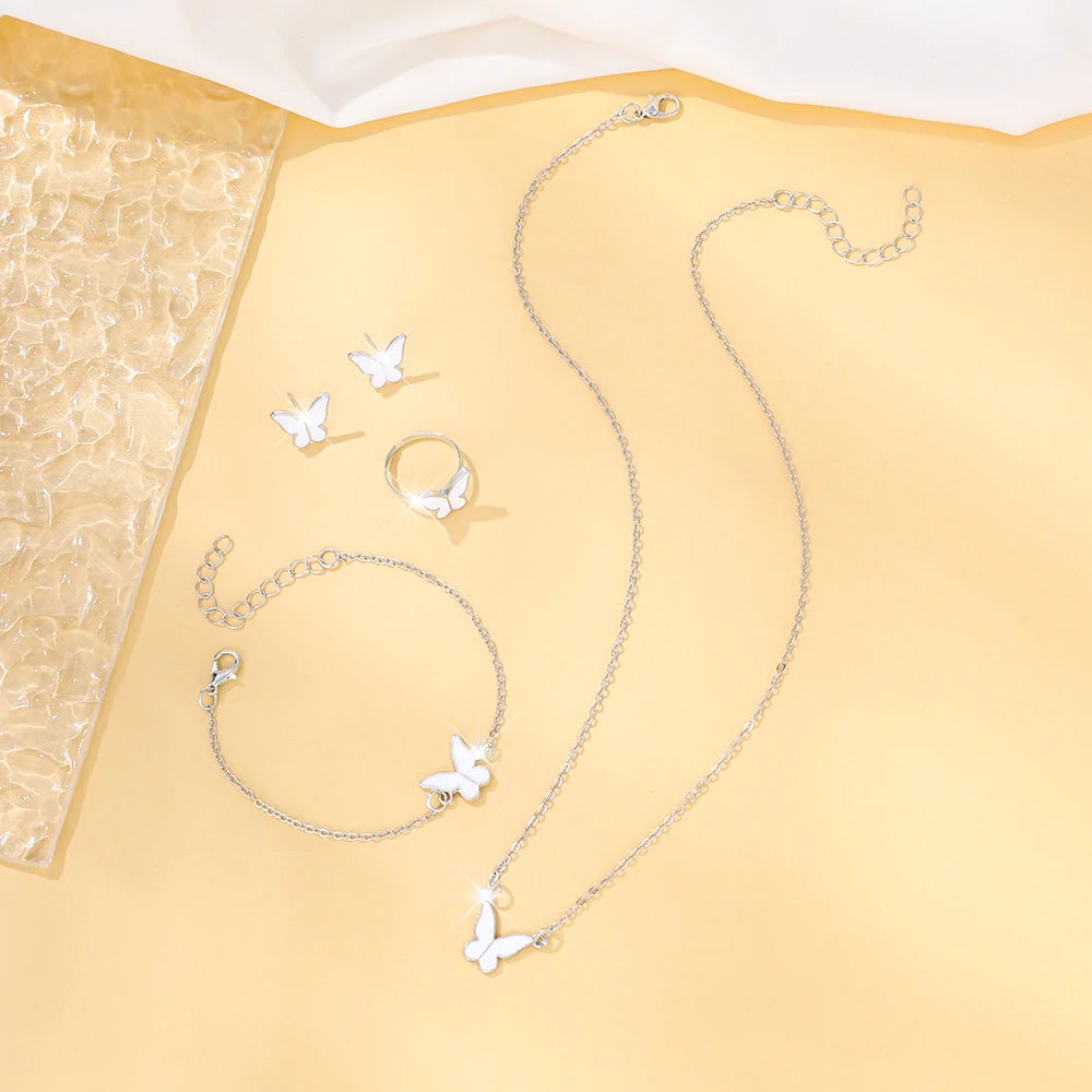 5pcs Exquisite And Elegant Butterfly Pendant Earrings Bracelet Ring And Necklace Perfect As Gift Birthdays Any Special Occasion