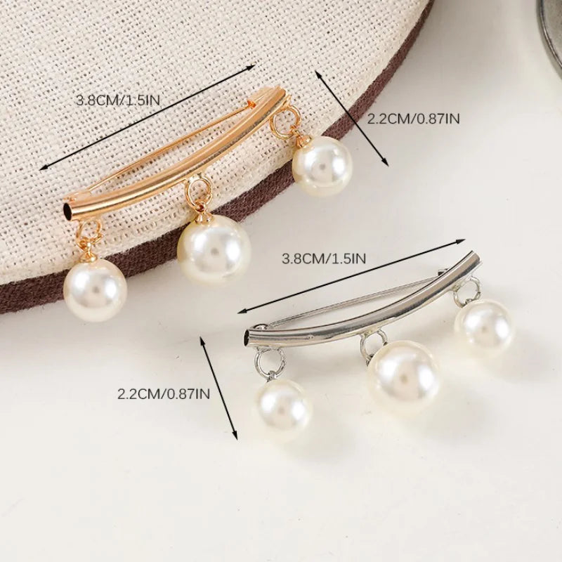Elegant Faux Pearl Brooch Pin for Women - Secure Dress Clip, Adjustable Golden/Silvery Accessory for Blouse, Scarf, Suits