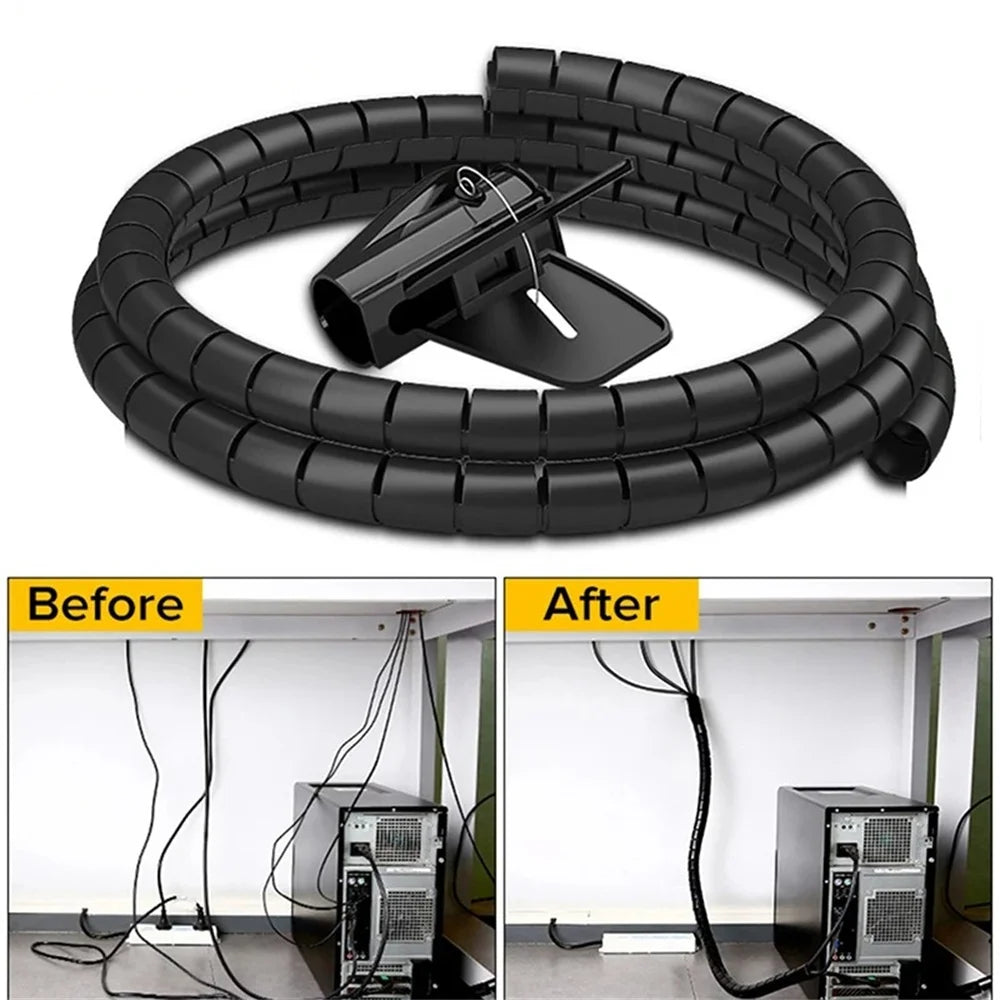 2M Universal Flexible Spiral Wire Protector Data Cable Organizer Computer Cord Protective Tube Clip Desktop Tidy Management Tool