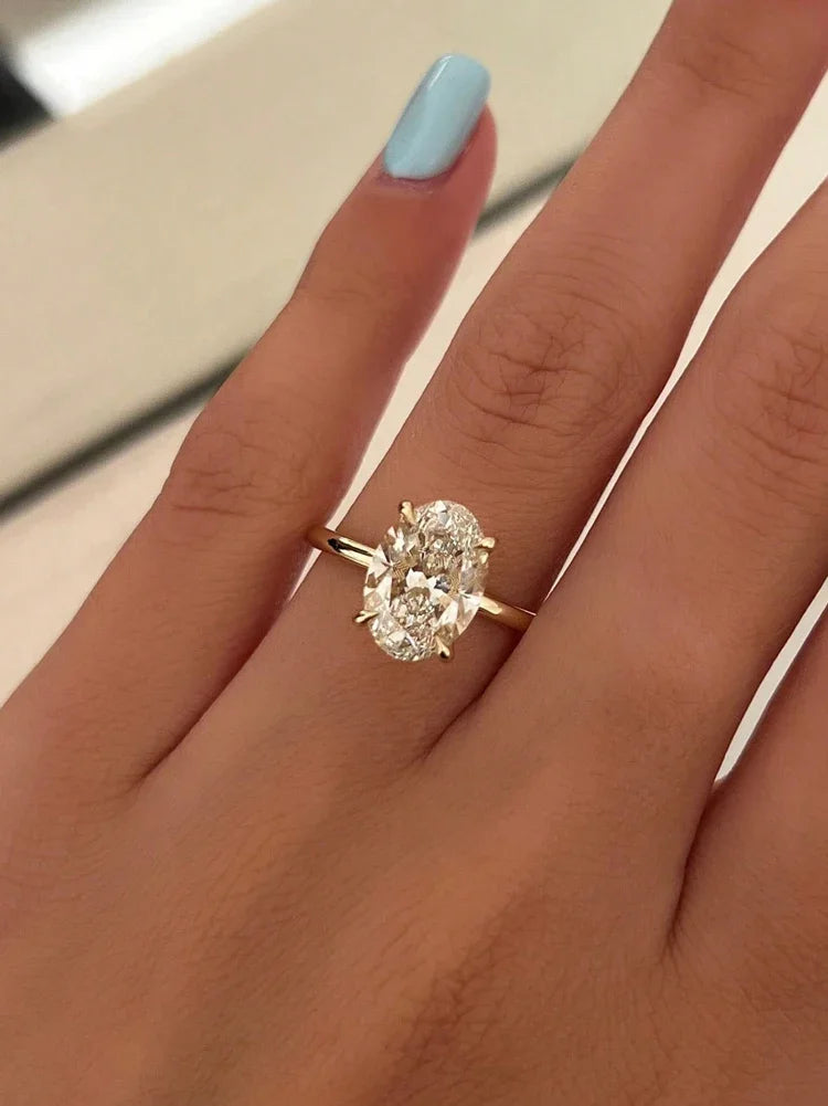 925 Sterling Silve Gorgeous Shiny 1-8CT Zircon Oval Stone Ring For Women Engagement Wedding Luxury High Quality Fine Jewelry