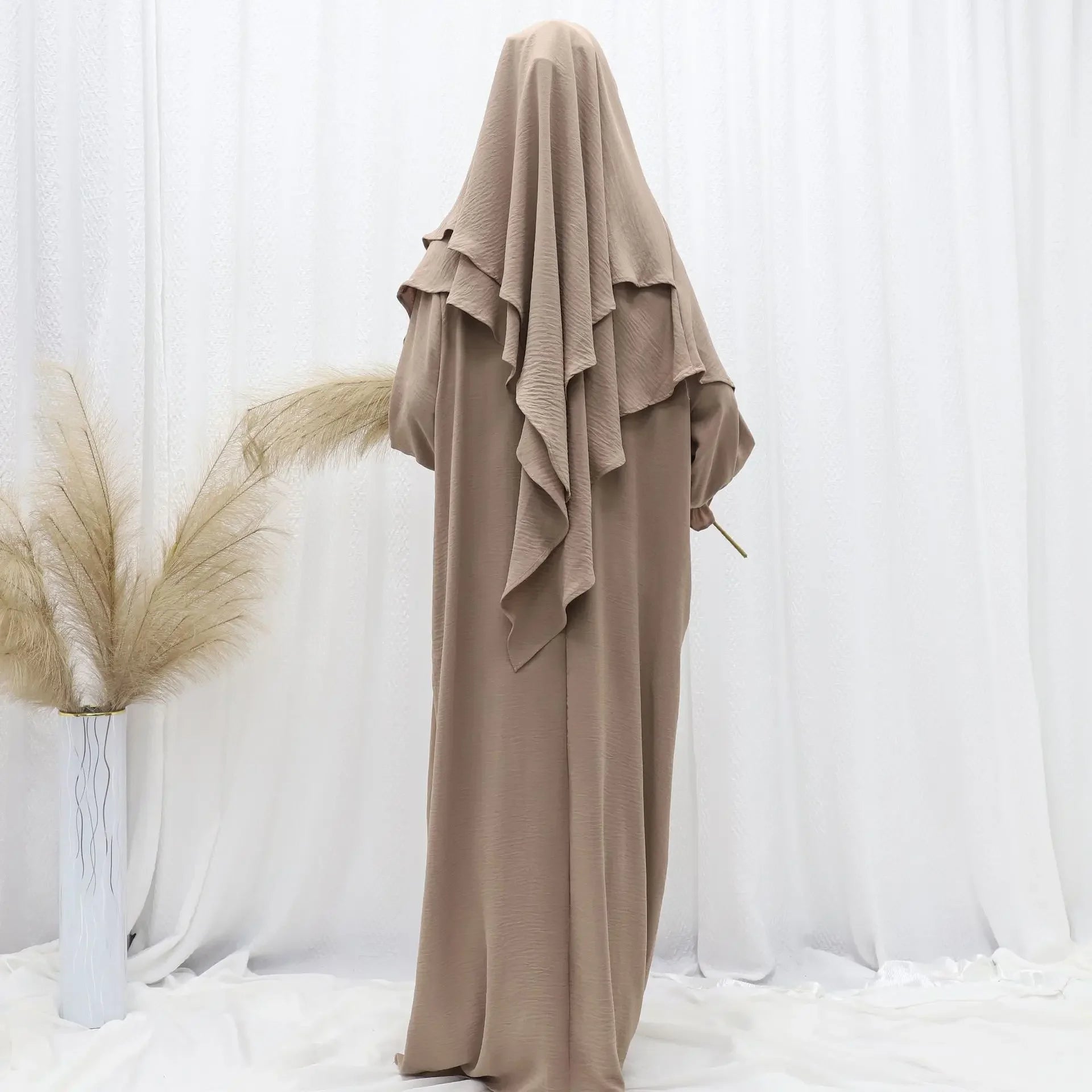 Women’s Ramadan Modest Abaya – Long Kaftan Dress with Headscarf, Islamic Jalabiya