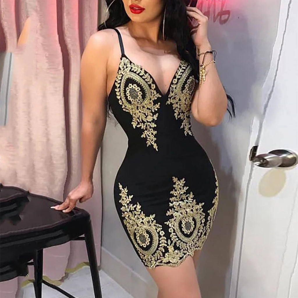 Women's party halter dress Sleeveless slim-fit mini dress with low neck and halter back