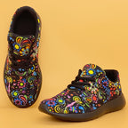 Women's Mexican Flower Pattern Lightweight Sneakers - Lace-Up Running Shoes, Casual & Stylish - Breathable Fabric & Rubber Sole - For Women - Suitable for Everyday Wear, Running & Casual Outings - Perfect Gift for Fashionable