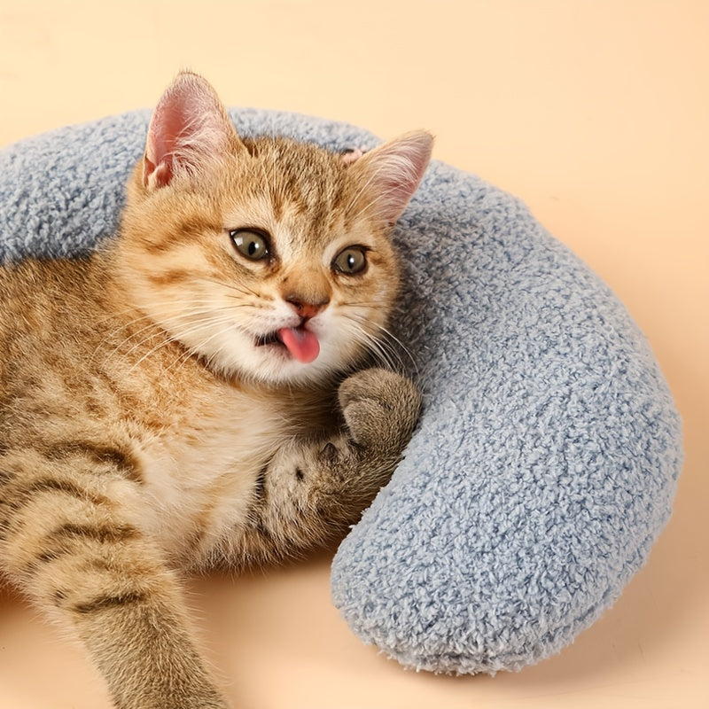 Cozy U-Shaped Pet Pillow - Ultra Soft, Fluffy, Calming Toy for Deep Sleep, Promoting Relaxation and Reducing Anxiety in Cats