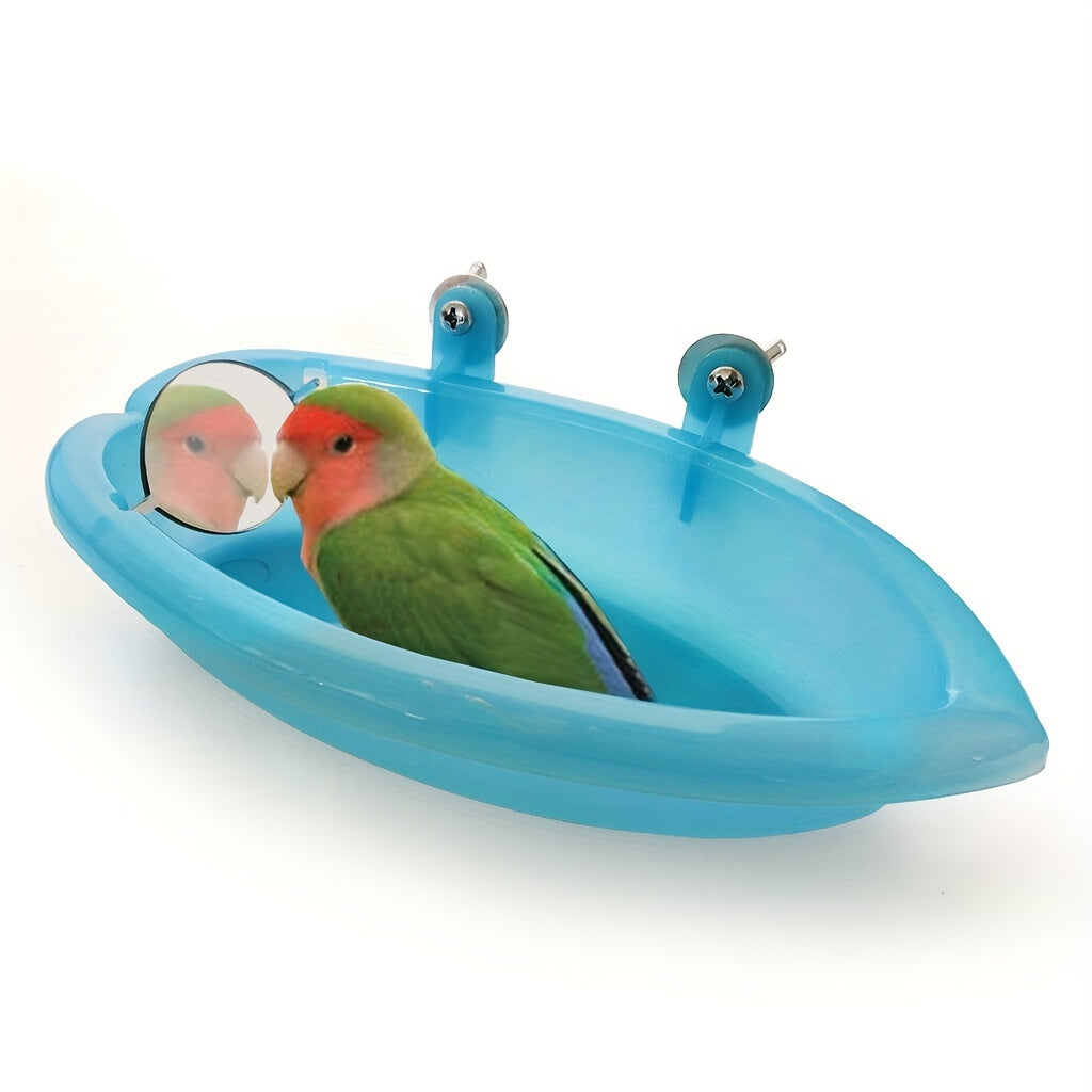 Pet Cage Hanging Bird Bath with Mirror - Perfect for Parrots and Parakeets to Stay Clean and Entertained