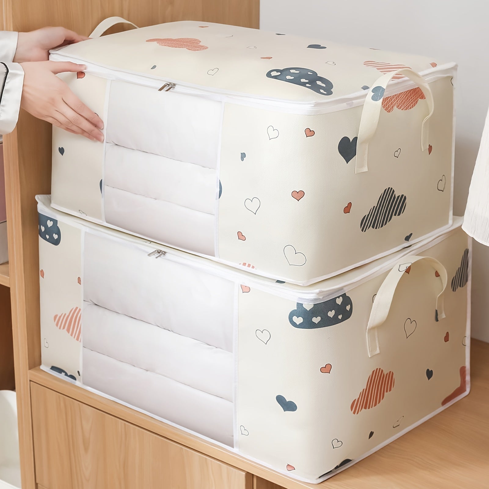 [Large Storage Bag] Large Capacity Clothes Storage Bag | Reinforced Handle, Thick Fabric, Suitable for Quilts, Blankets, Bedding, Foldable with Sturdy Zipper, Transparent Window