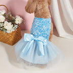 Sparkle and Shine: 1pc Pet Sleeveless Sequin Bow Mesh Dress for Your Furry Friend's Special Occasion!