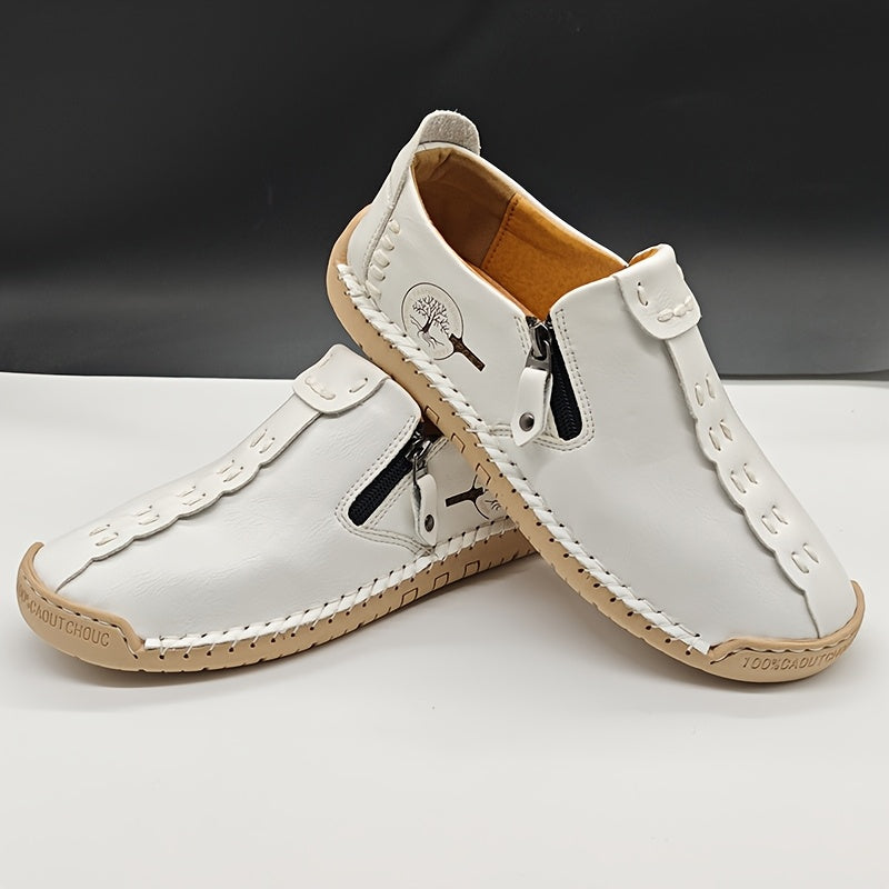 [Vintage Loafers] Handmade Vintage Loafers | Men's Synthetic Shoes with Zipper Closure, Round Toe & Rubber Sole, Brown & Black Design for Casual & Formal Wear, Formal Footwear, Durable Footwear