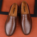 [CLOHOO, Leather Business Shoes] CLOHOO Men's Slip-On Business Casual Shoes | Breathable Second-Layer Leather Upper, Comfortable PU Lining & Rubber Sole, All-Season Versatile for Office, Travel & Vacation - Black, Refined App