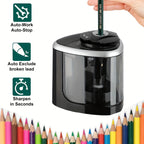 Automatic Electric Pencil Sharpener with Auto-Stop & Lead Breakage Prevention - Black Desktop Sharpener for Office & School, No Battery Needed, Compact Design, Sharpens Pencils in Seconds, Pencil Sharpener Electric, School Su
