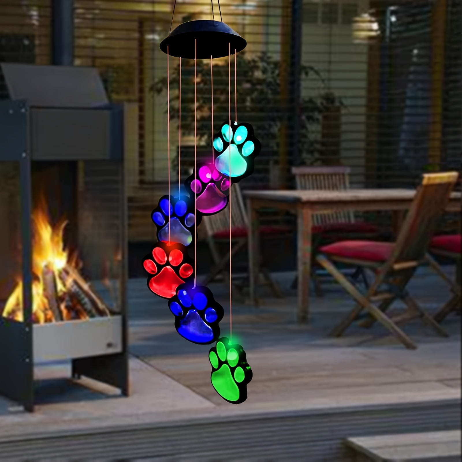 [Solar Wind Chimes] Paw Print Solar Wind Chimes | 1pc | Color Changing Solar Hanging Lights | Outside, Balcony, Patio, Yard Decor | Sympathy Gift for Pet Lover