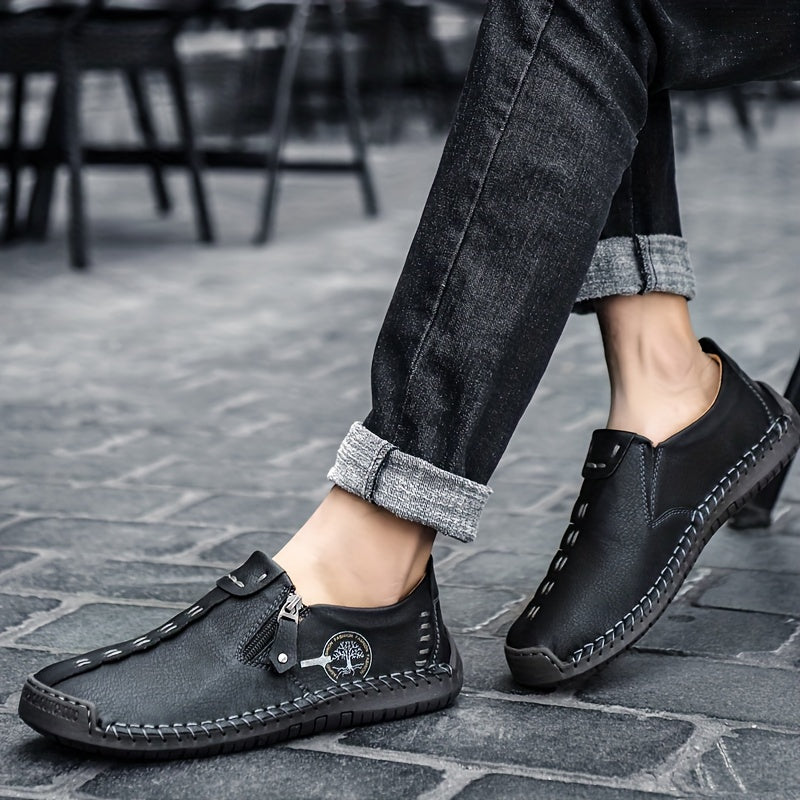 [Vintage Loafers] Handmade Vintage Loafers | Men's Synthetic Shoes with Zipper Closure, Round Toe & Rubber Sole, Brown & Black Design for Casual & Formal Wear, Formal Footwear, Durable Footwear
