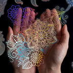 10pcs/pack Spiritual Wonderland Series Mandala Theme Three-dimensional Laser Silver PET Sticker Material Adhesive Sticker 165mm/6.50in*110mm/4.33in, DIY Materials