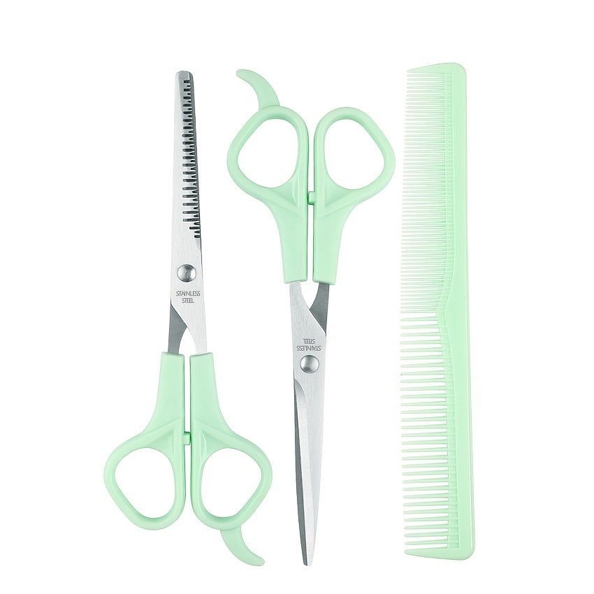 3pcs Professional Hair Cutting Scissors Set With Bangs Teeth, Flat Shears, Comb, And Pet Grooming Tools - Precision Cutting For Salon-Quality Results