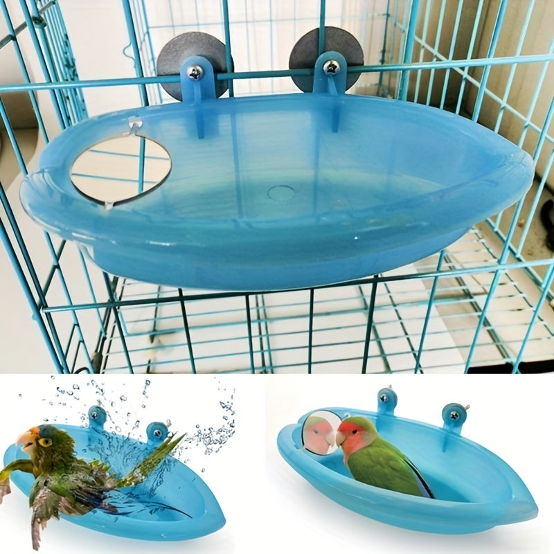 Pet Cage Hanging Bird Bath with Mirror - Perfect for Parrots and Parakeets to Stay Clean and Entertained