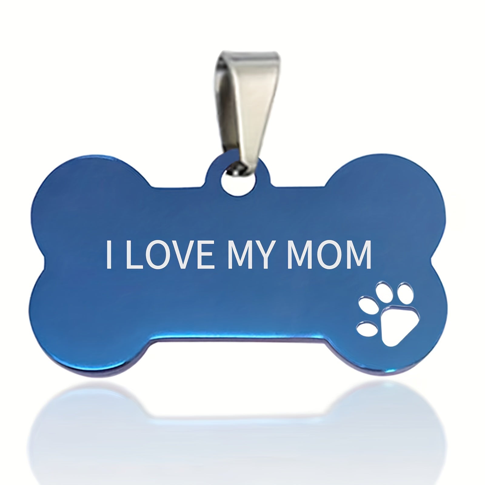 Customized Pet Tag Blue Stainless Steel Custom Dog Tag "I Love My Mom" Collection Dog Id Tag