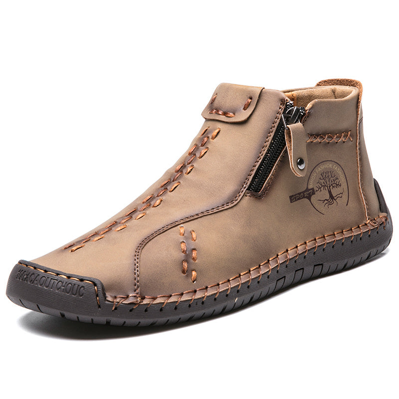 [Vintage Boots] KEZZLY Vintage Men's Zipper Boots | Round Toe Short Ankle Boots with Rubber Sole, All-Season Casual & Sporty Shoes for Outdoor Activities