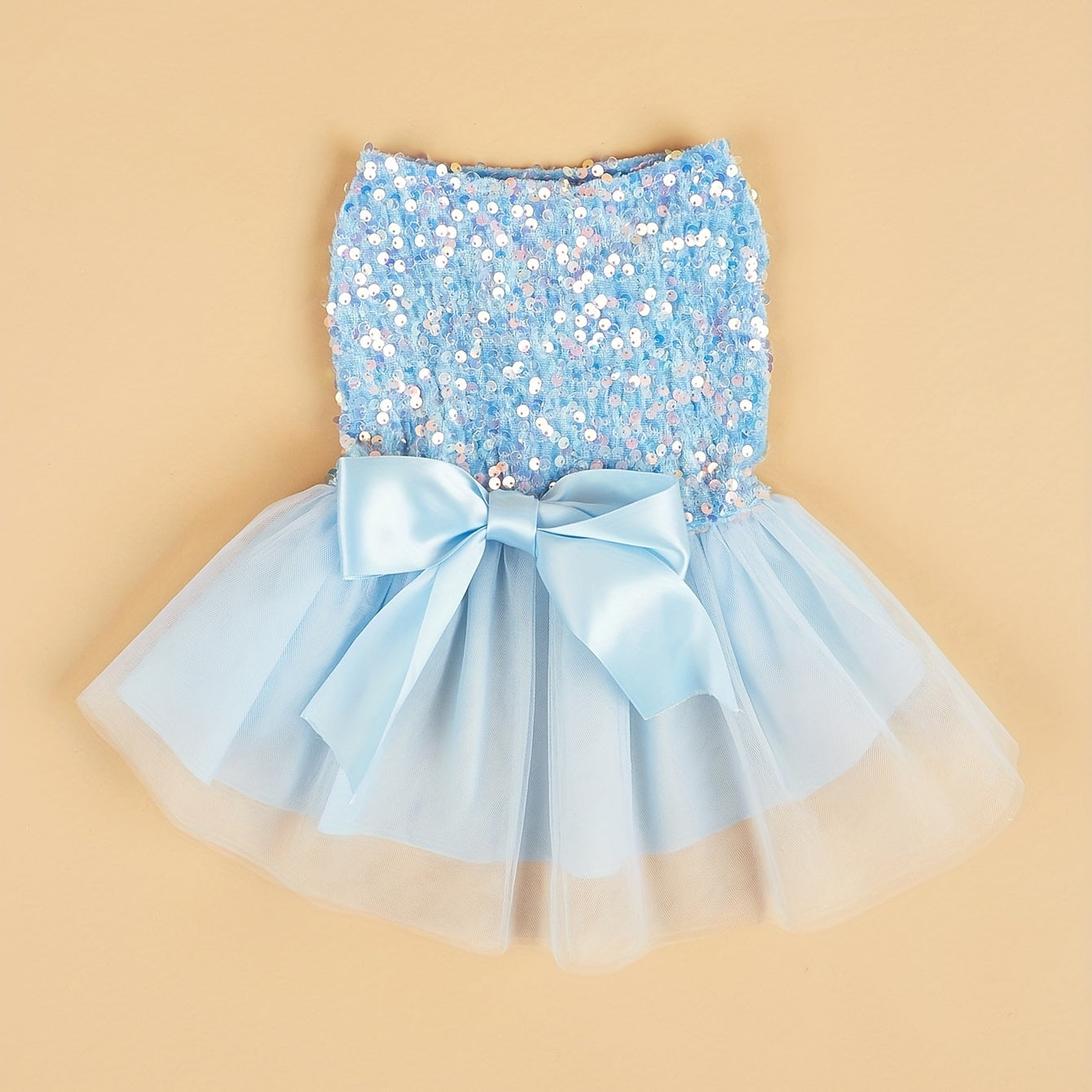 Sparkle and Shine: 1pc Pet Sleeveless Sequin Bow Mesh Dress for Your Furry Friend's Special Occasion!
