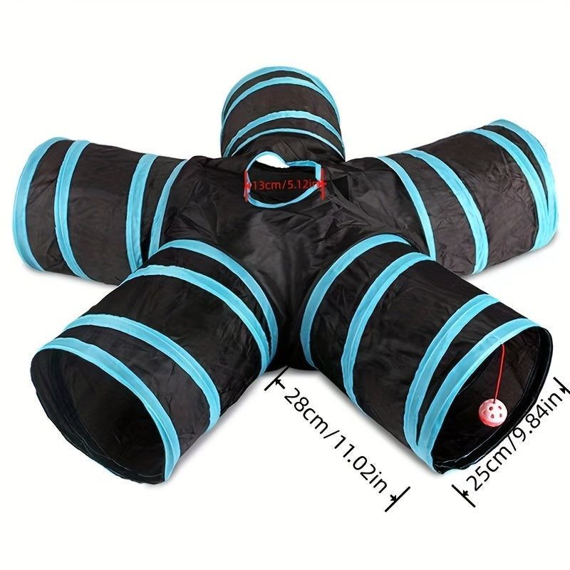 5-Way Collapsible Pet Tunnel With Hanging Bell Ball - Perfect For Playful Cats And Kittens