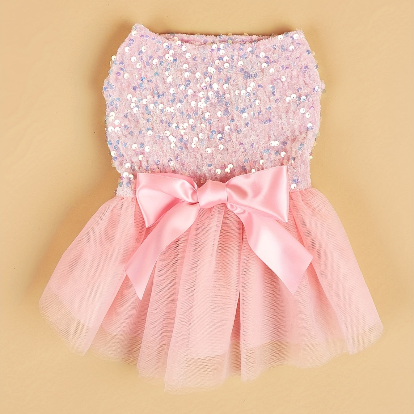 Sparkle and Shine: 1pc Pet Sleeveless Sequin Bow Mesh Dress for Your Furry Friend's Special Occasion!
