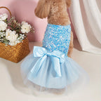 Sparkle and Shine: 1pc Pet Sleeveless Sequin Bow Mesh Dress for Your Furry Friend's Special Occasion!