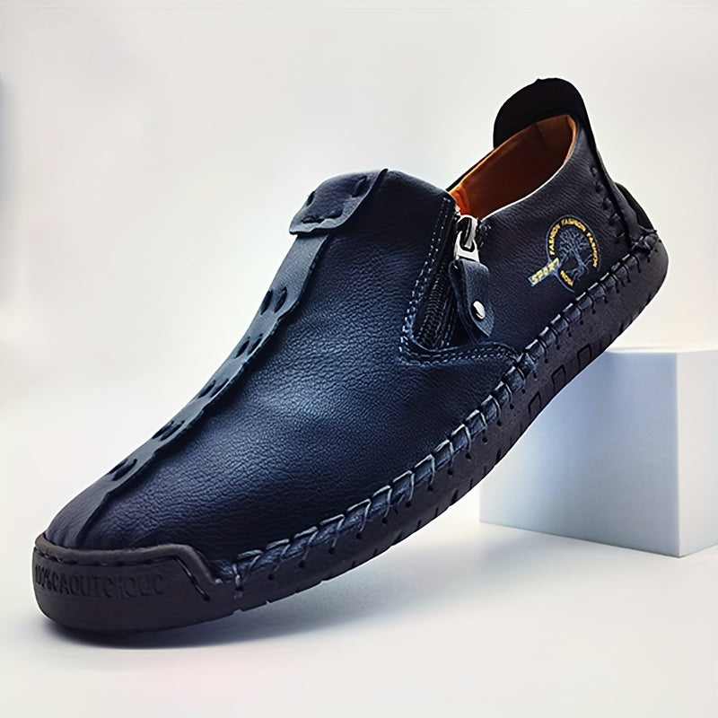 [Vintage Loafers] Handmade Vintage Loafers | Men's Synthetic Shoes with Zipper Closure, Round Toe & Rubber Sole, Brown & Black Design for Casual & Formal Wear, Formal Footwear, Durable Footwear