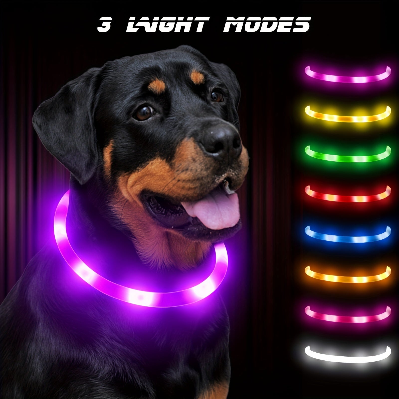 Joytale LED Pet Collar, USB Rechargeable Glowing Lighted Up, Adjustable Safety for Dogs & Cats, Silicone Material, 3 Light Modes, Ideal for Halloween & Christmas Gifts