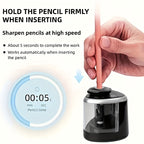 Automatic Electric Pencil Sharpener with Auto-Stop & Lead Breakage Prevention - Black Desktop Sharpener for Office & School, No Battery Needed, Compact Design, Sharpens Pencils in Seconds, Pencil Sharpener Electric, School Su