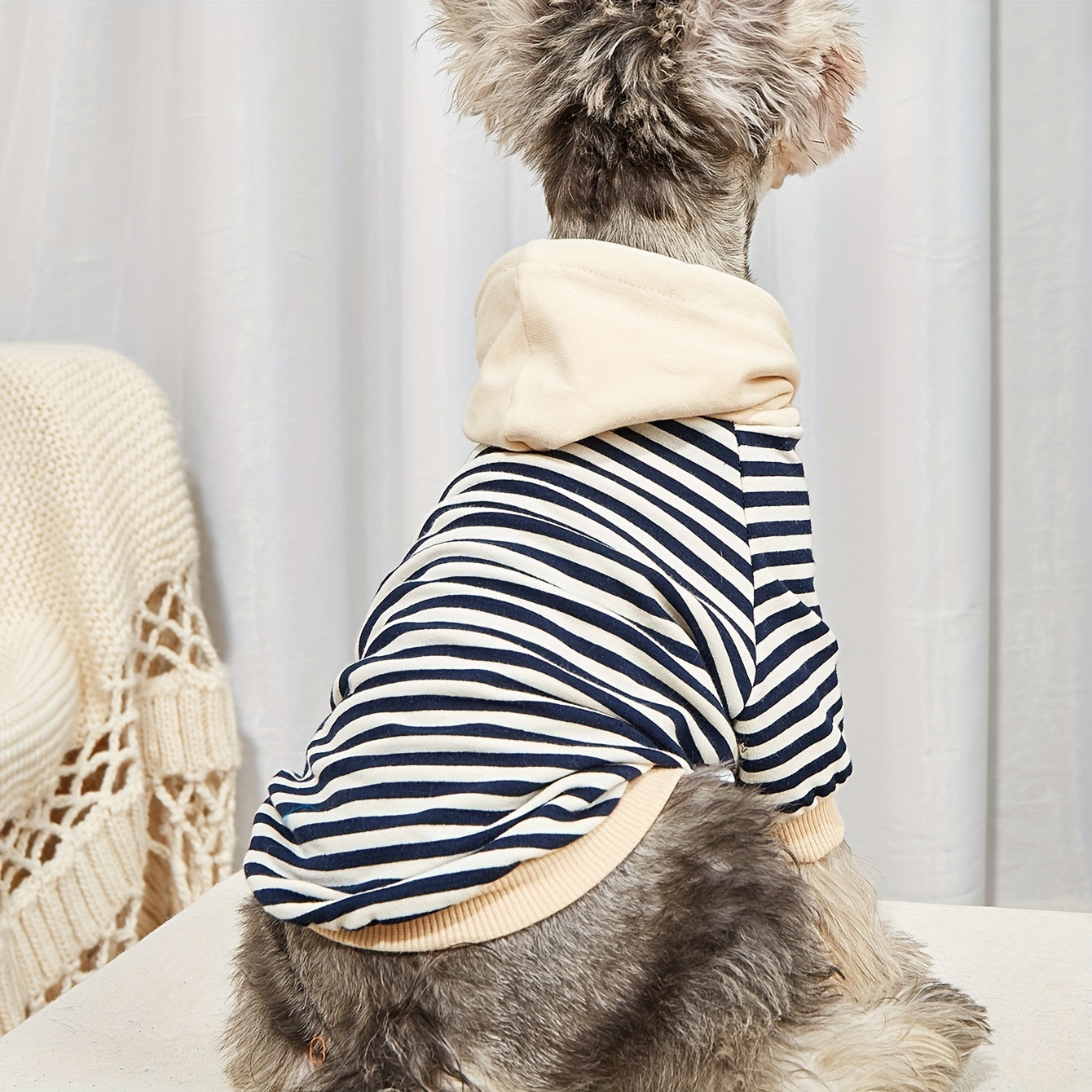 Stay Cozy & Stylish Year-Round: Winter-Warm Knit Striped Hoodie for Small Breeds - Easy-Wear Pullover Pet Coat