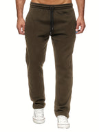 Men's Casual Solid Color Pants, Fleece Slight Stretch Sweatpants