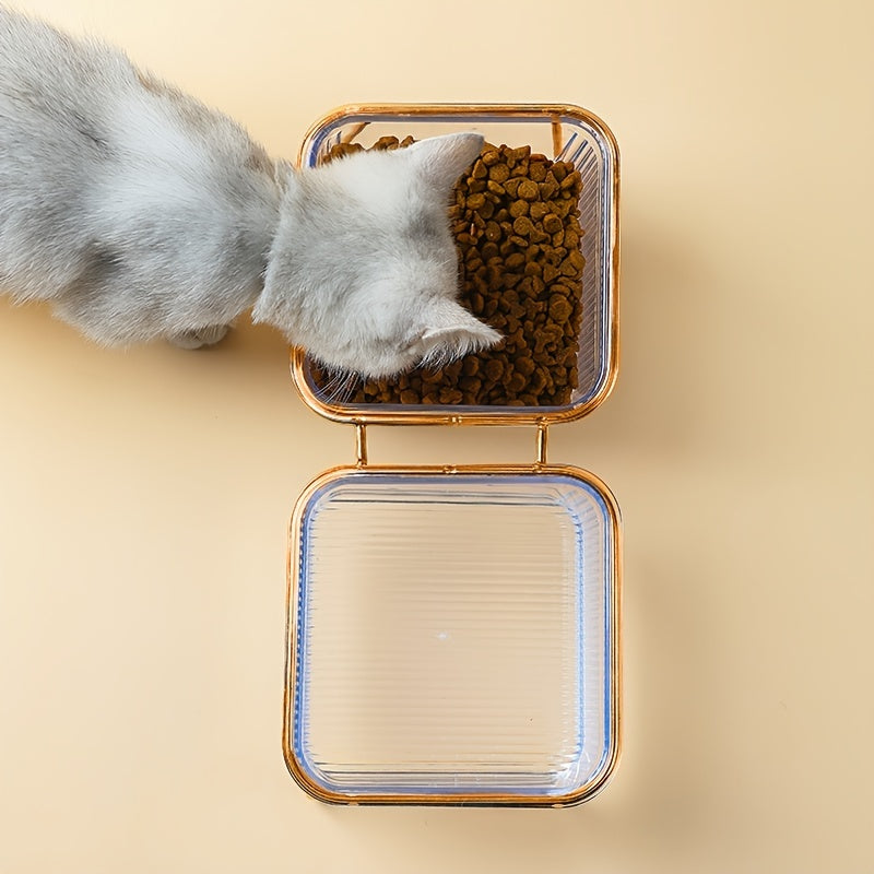 Transparent Double Cat Bowl With Vertical Design For Easy Feeding And Hydration - Ideal Pet Supplies For Cats