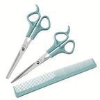 3pcs Professional Hair Cutting Scissors Set With Bangs Teeth, Flat Shears, Comb, And Pet Grooming Tools - Precision Cutting For Salon-Quality Results